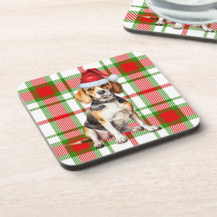 Dessous-de-verre Hiver Thème Beagle Rouge Vert Plaid Vacances