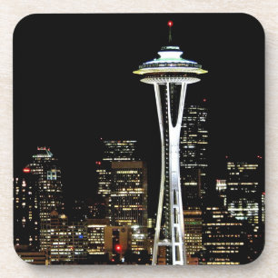 Dessous-de-verre Horizon de Seattle la nuit, avec l'aiguille de