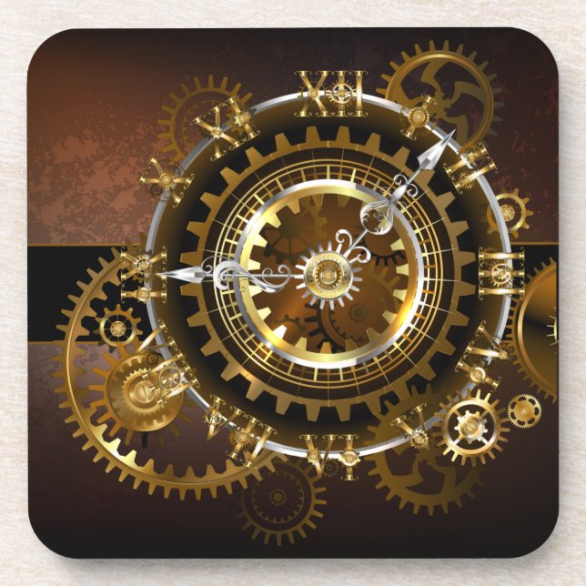 Dessous-de-verre Horloge Steampunk avec des engrenages anciens (Devant)