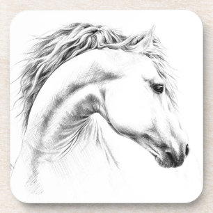 Dessous-de-verre Horse portrait pencil drawing Equestrian art