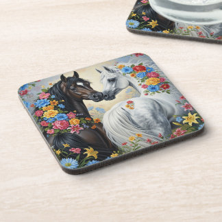 Dessous-de-verre  Horses framed in flowers Coaster