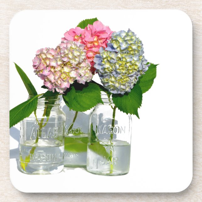 Dessous-de-verre hydrangées et jarre de mason (Devant)