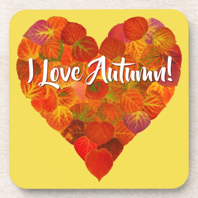 Dessous-de-verre I Love Automne!—Rouge Aspen Leaf Heart 1 (Devant)