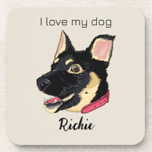 Dessous-de-verre I Love My Dog Cute German Shepherd Puppy Name