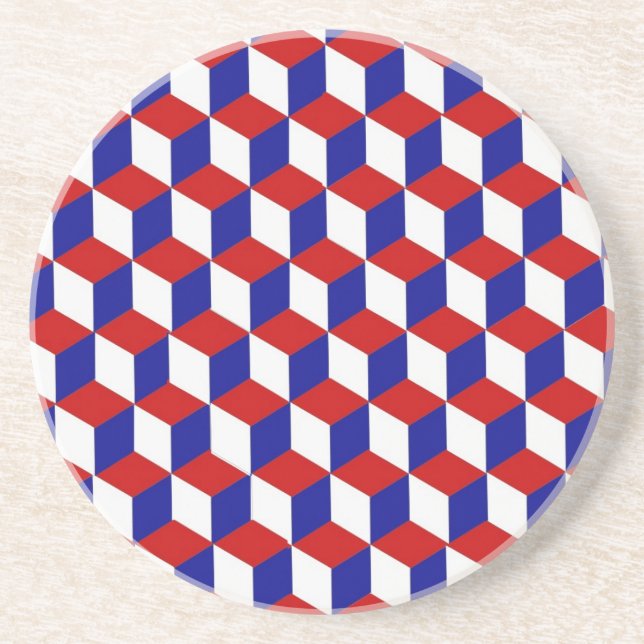 Dessous de verre - Illusion de bloc en rouge, blan (Devant)