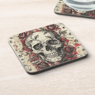 Dessous-de-verre Illustration de crâne et de roses Grunge Punk