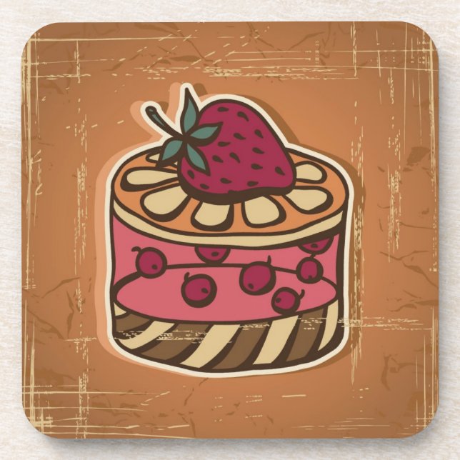 Dessous-de-verre Illustration de gâteau dans le rétro style (Devant)