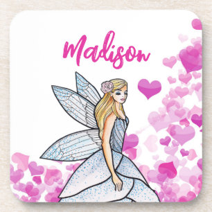 Dessous-de-verre Illustration de mode Princesse Fée Cœurs Roses