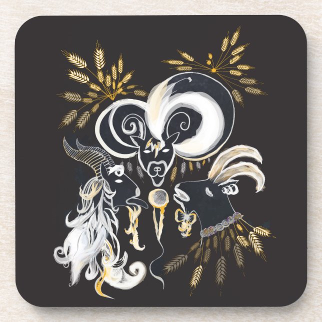 Dessous-de-verre Illustration d'encre de chèvre noire et blanche (Devant)