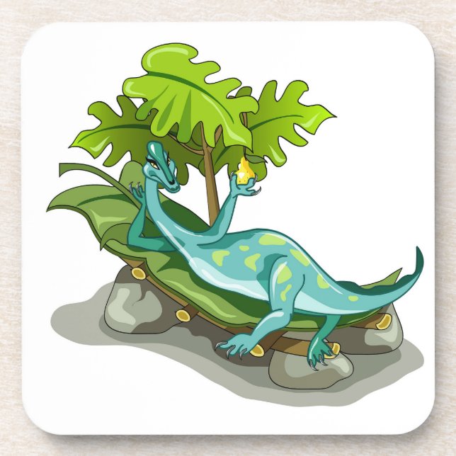 Dessous-de-verre Illustration D'Un Bain De Soleil Iguanodon. (Devant)