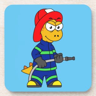 Dessous-de-verre Illustration D'Un Pompier Tyrannosaurus Rex.