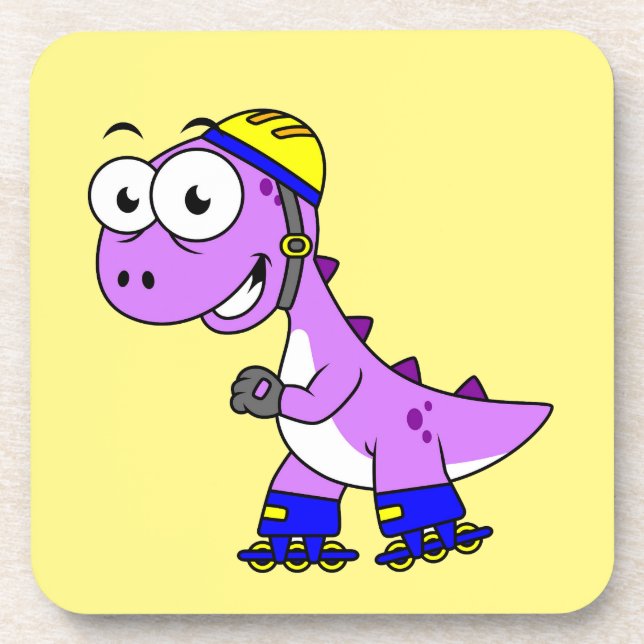 Dessous-de-verre Illustration D'Un Tyrannosaurus Rex De Patinage. (Devant)