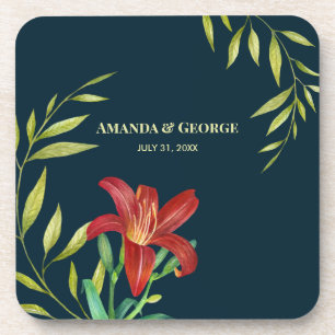 Dessous-de-verre Illustration mariage orange Lily Turquoise foncé