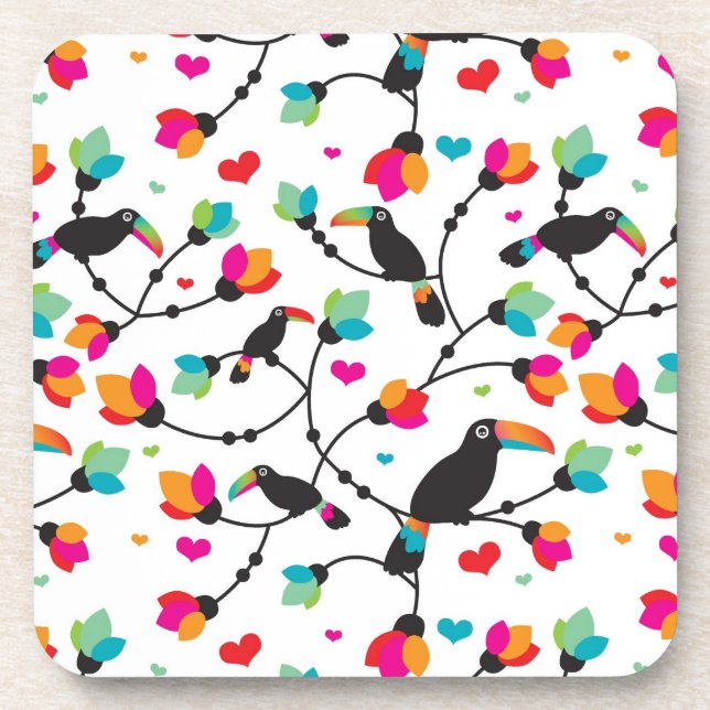 Dessous-de-verre illustration tropicale d'oiseau mignon de toucan (Devant)