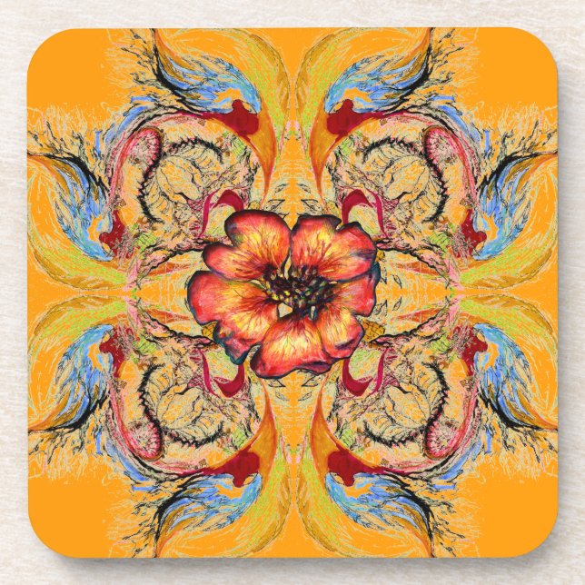Dessous-de-verre Imaginaire de fleurs victoriennes bleu rouge jaune (Devant)