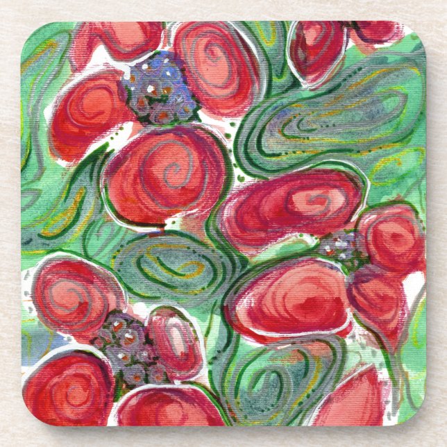 Dessous-de-verre Imaginaire Fleurs rouges (Devant)