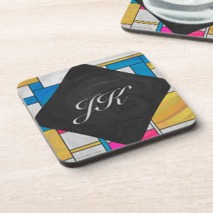 Dessous-de-verre Impression jaune rose bleu Mondrian