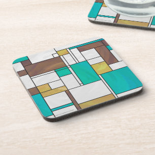 Dessous-de-verre Impression Mondrian Brun Jaune Sarcelle