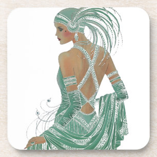 Dessous-de-verre Imprimer vintage Ladies Gogo Green Art