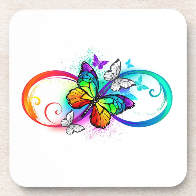 Dessous-de-verre Infini lumineux avec papillon arc-en-ciel (Devant)