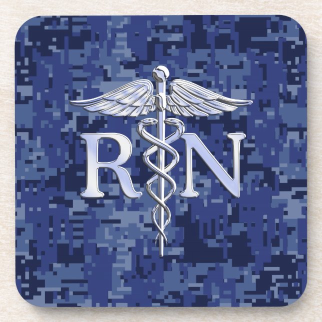 Dessous-de-verre Infirmière autorisée RN Caduceus sur Camo Bleu (Devant)