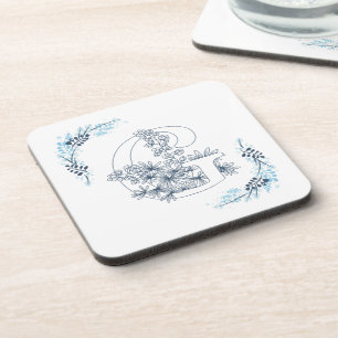 Dessous-de-verre Initiale "G" Monogramme bleu Calme Floral