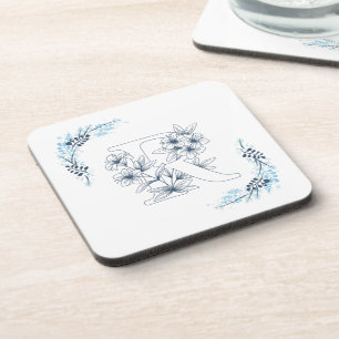Dessous-de-verre Initiale "R" Monogramme bleu Calme Floral