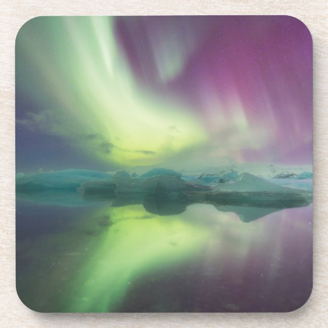 Dessous-de-verre Islande, Jokulsarlon. Les lumières Aurora reflèten (Devant)