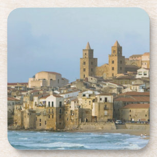 Dessous-de-verre Italie, Sicile, Cefalu, Vue avec Duomo de 2