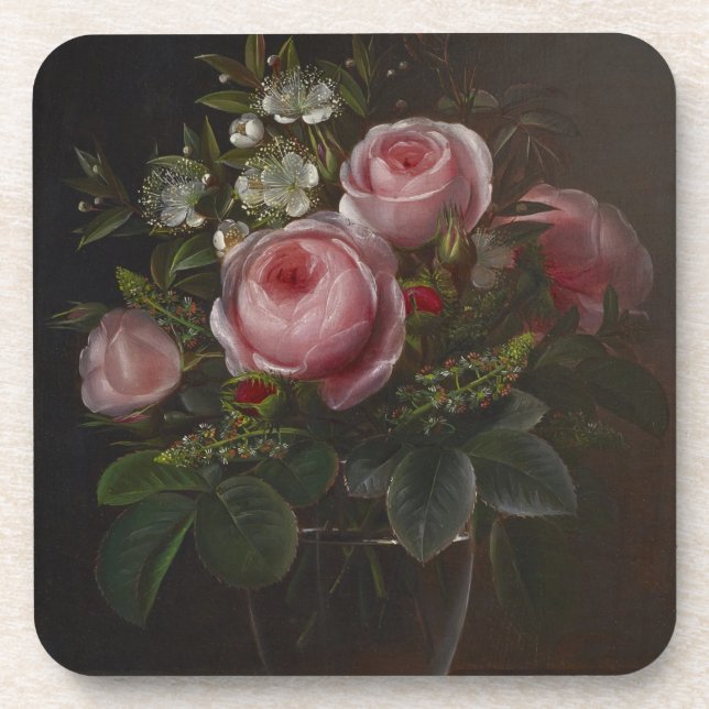 Dessous-de-verre J.L. Jensen - Roses et arbres Anemones dans un ... (Devant)