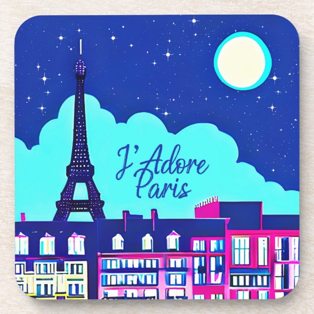 Dessous-de-verre J'adore Paris - Imaginaire Paris sous une Pleine l (Devant)