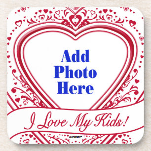Dessous-de-verre J'ai Love My Kids ! Photo Red Hearts