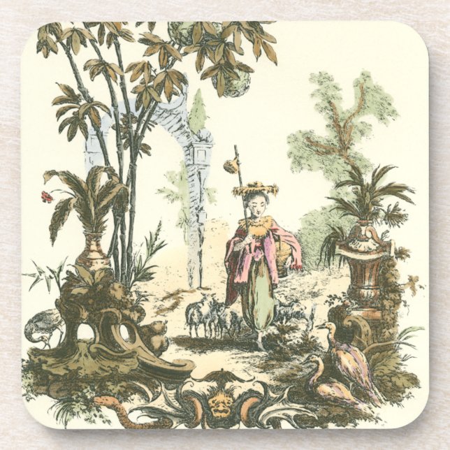 Dessous-de-verre Jardin asiatique avec femme et animaux (Devant)