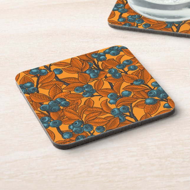 Dessous-de-verre Jardin aux bleuets, bleu et orange (Côté gauche)