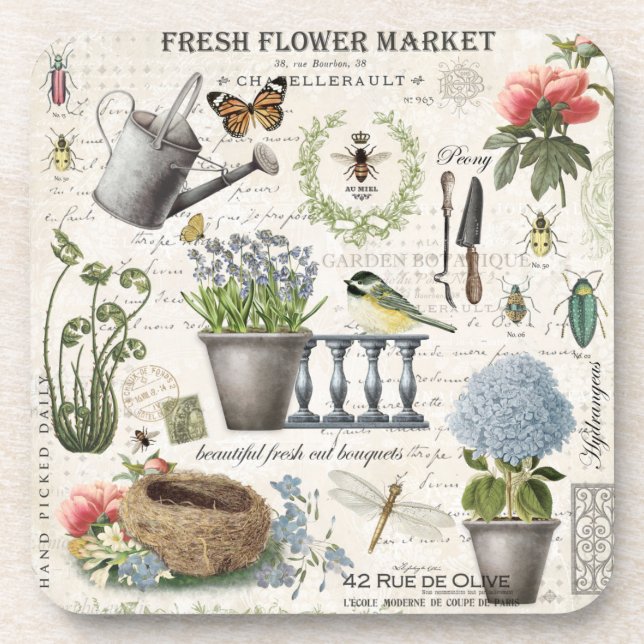 Dessous-de-verre Jardin fleuri Vintage (Devant)