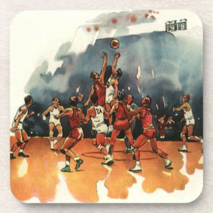 Dessous-de-verre Jeu De Basketball vintage, Joueurs De Basketball
