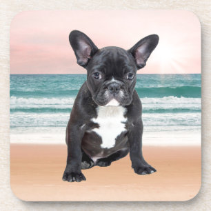 Dessous-de-verre Joli Bouledogue Français Plage Soleil Eau
