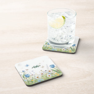 Dessous-de-verre Joli bouquet de fleurs sauvages de printemps vert