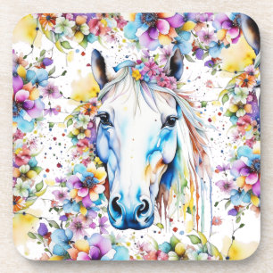 Dessous-de-verre Joli Cheval Blanc Floral Violet et Rose