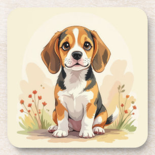 Dessous-de-verre Joli chiot Beagle tricolore noir, fauve et blanc