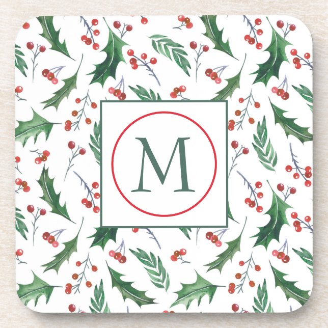 Dessous-de-verre Joli Holly Motif Monogram Noël (Devant)