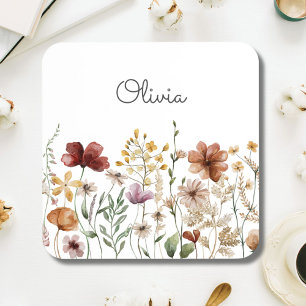 Dessous-de-verre Joli jardin de fleurs sauvages à l'aquarelle flora