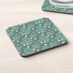 Dessous-de-verre Joli motif bleu de feuilles et de baies botaniques