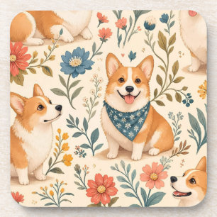 Dessous-de-verre Joli motif de jardin floral avec Corgi