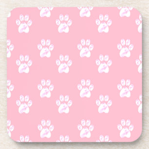Dessous-de-verre Joli motif de patte blanche sur rose