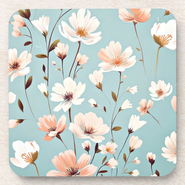 Dessous-de-verre Joli motif floral Pastel, généré par l'IA, (Devant)