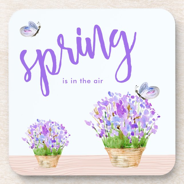 Dessous-de-verre Joli printemps Rustique Floral avec papillons (Devant)