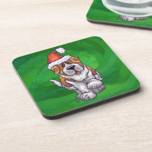 Dessous-de-verre Joli St-Bernard avec un chapeau de Père Noël sur f