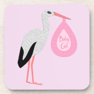 Dessous-de-verre Jolie chatte rose bébé fille Stork