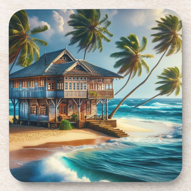 Dessous-de-verre Jolie maison de Cabine de plage (Devant)